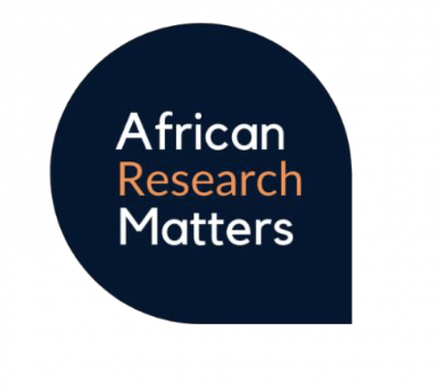 "African research matters written in orange an white writing on a blue background"